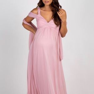 PINKBLUSH pink chiffon cold shoulder evening gown